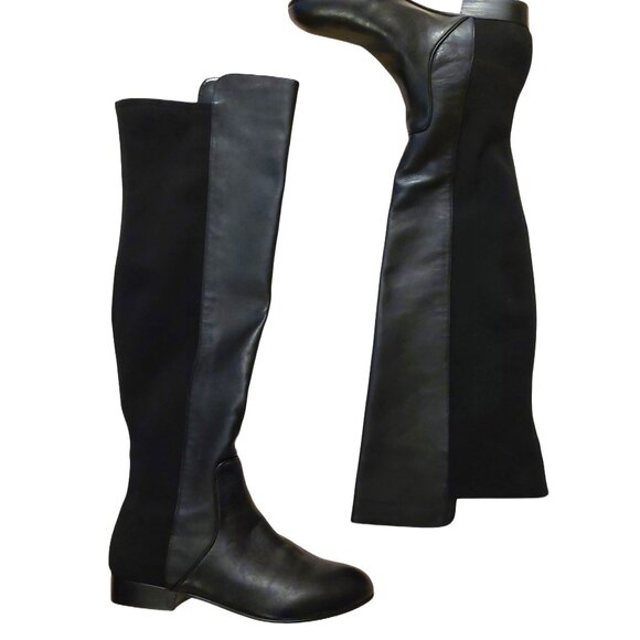 NEW BCBGMAXAZARIA Ma Fillie Knee High Black Leather & Textile Boots Retail $450 - Picture 2 of 7